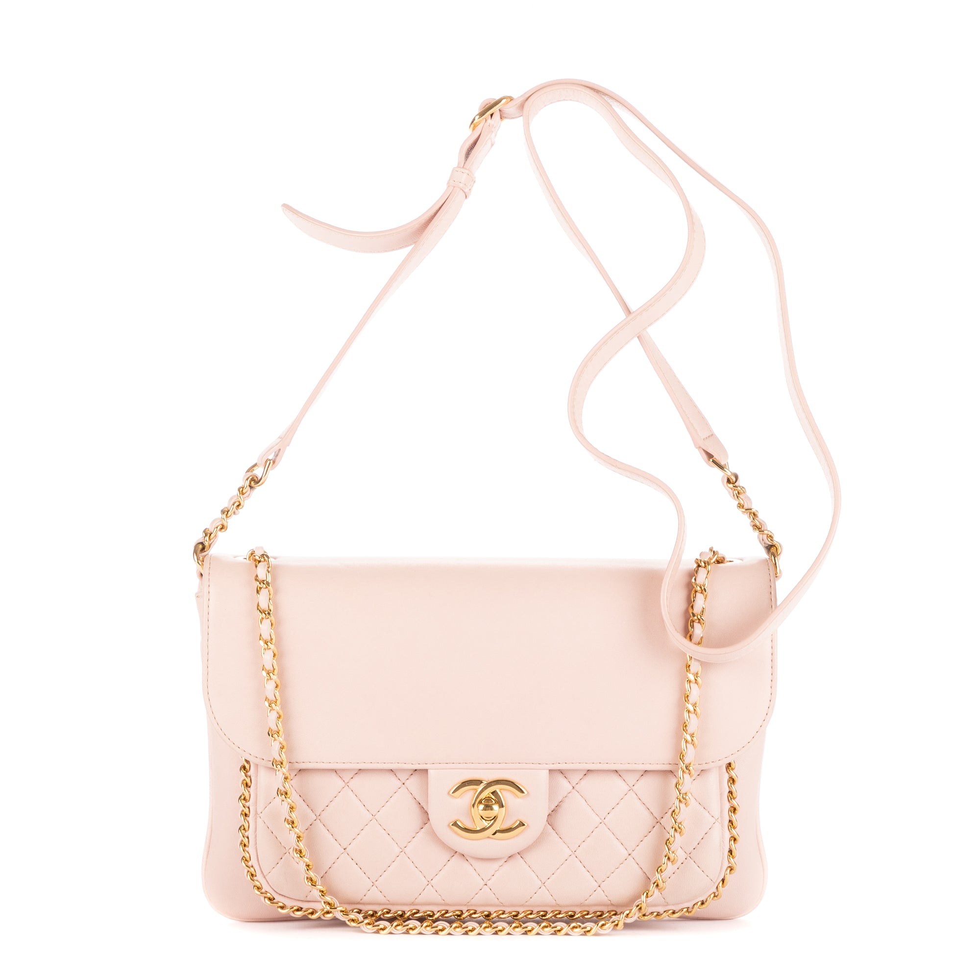 Shoulder Bag Chain Around Flap Crossbody Pink Lambskin Quilted Leather