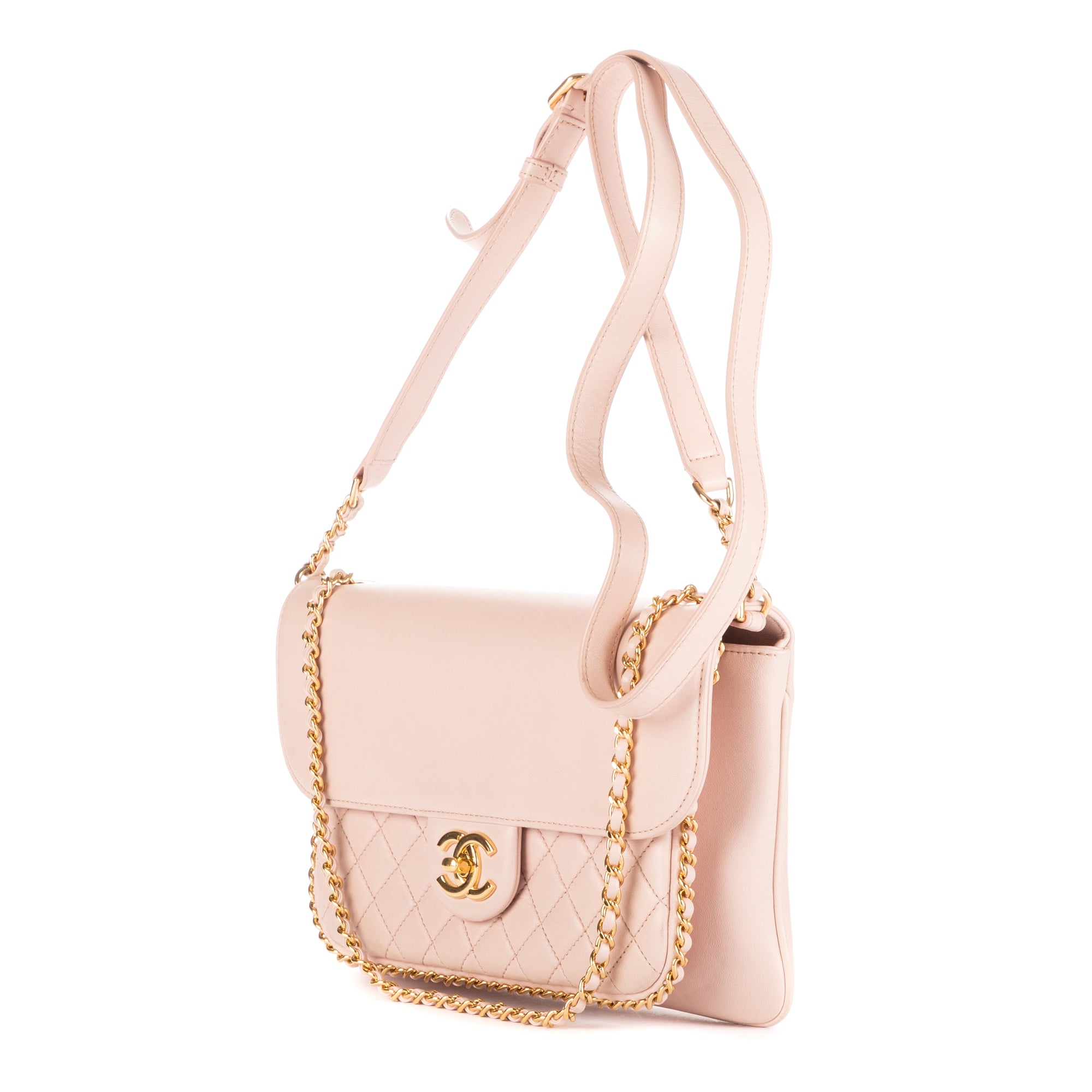 Shoulder Bag Chain Around Flap Crossbody Pink Lambskin Quilted Leather