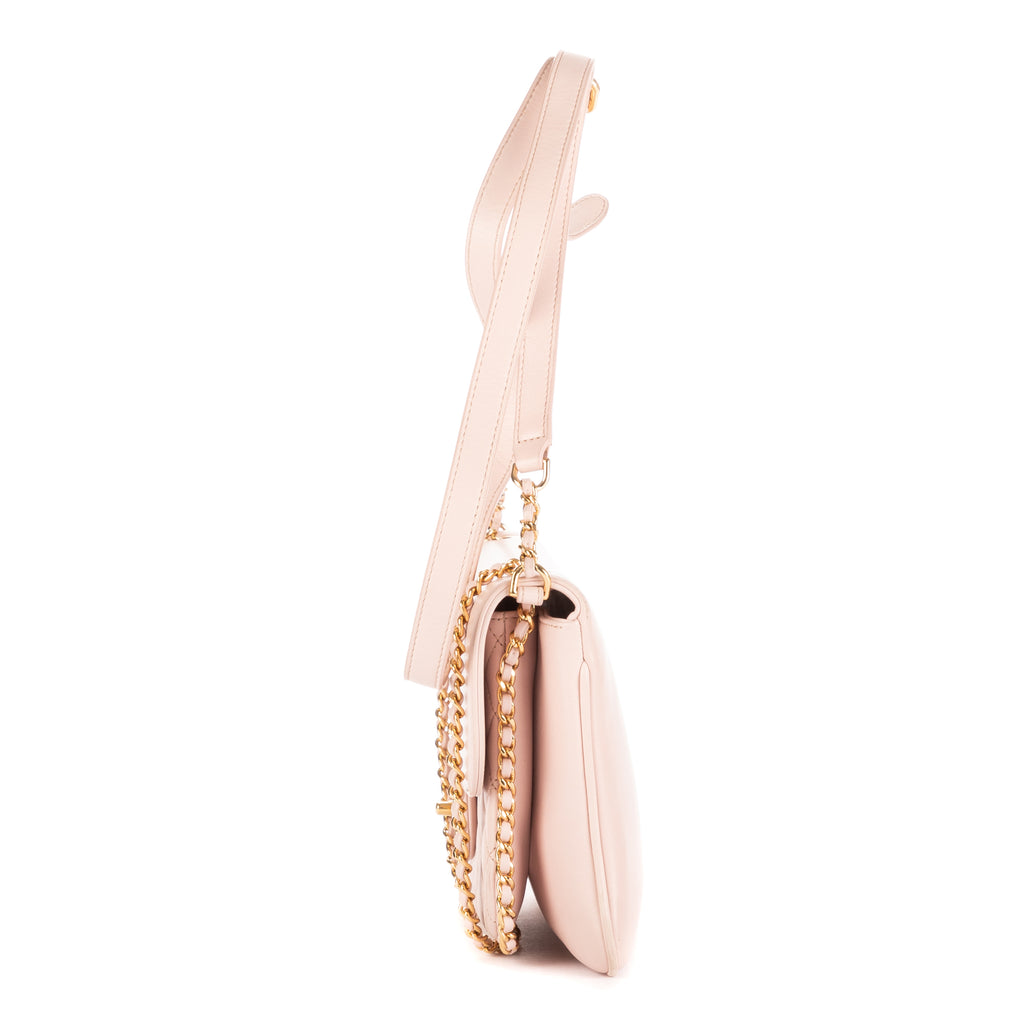 Shoulder Bag Chain Around Flap Crossbody Pink Lambskin Quilted Leather