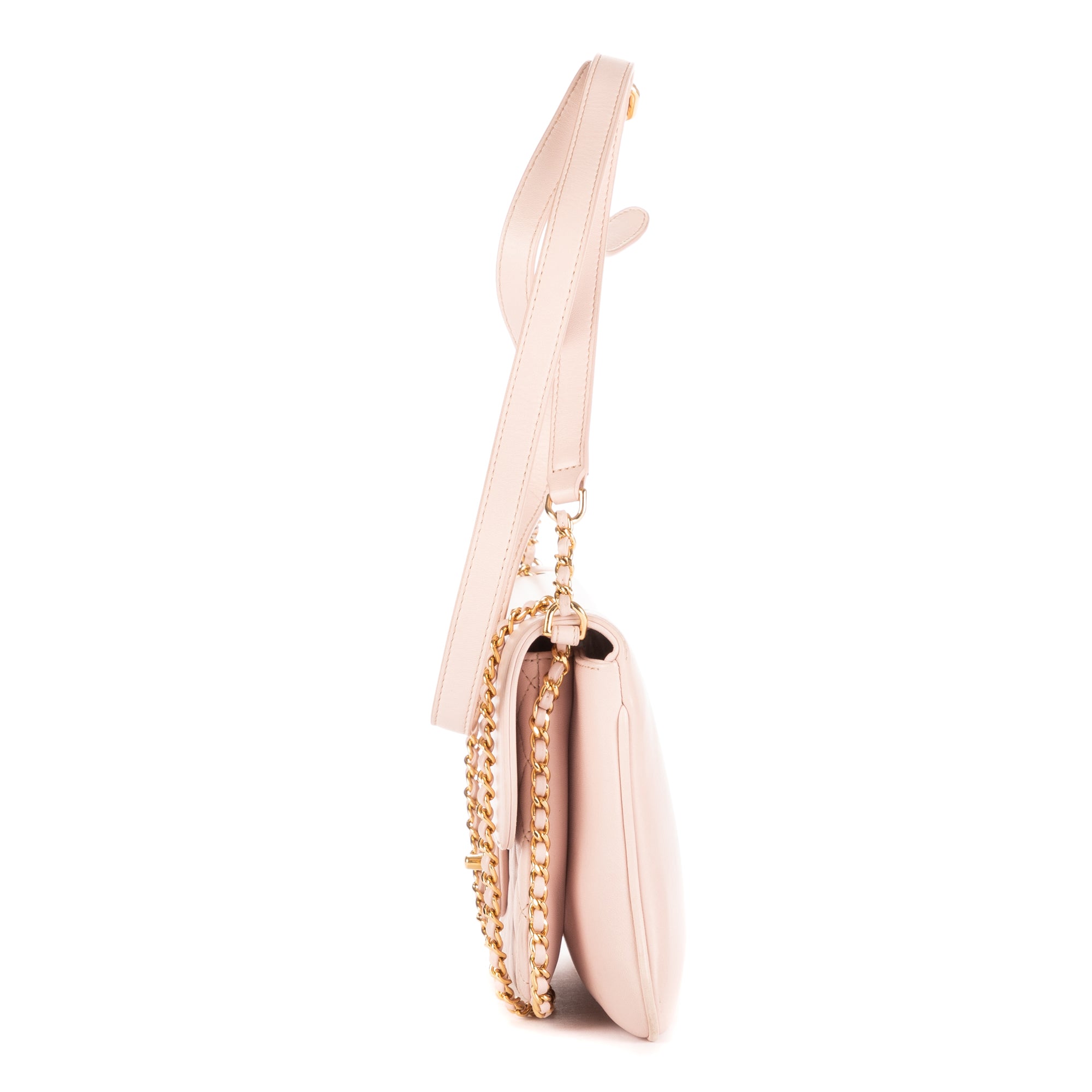 Shoulder Bag Chain Around Flap Crossbody Pink Lambskin Quilted Leather