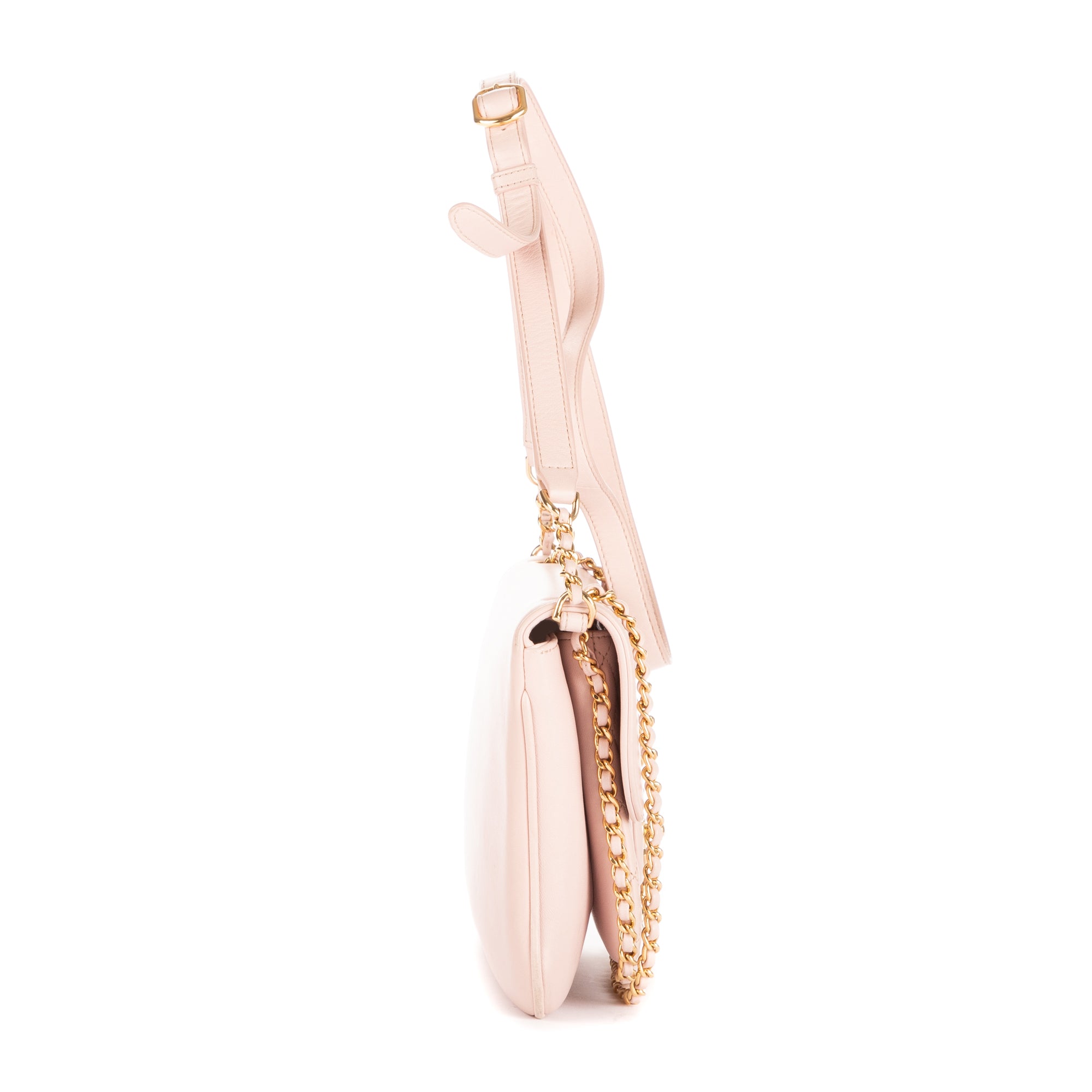 Shoulder Bag Chain Around Flap Crossbody Pink Lambskin Quilted Leather
