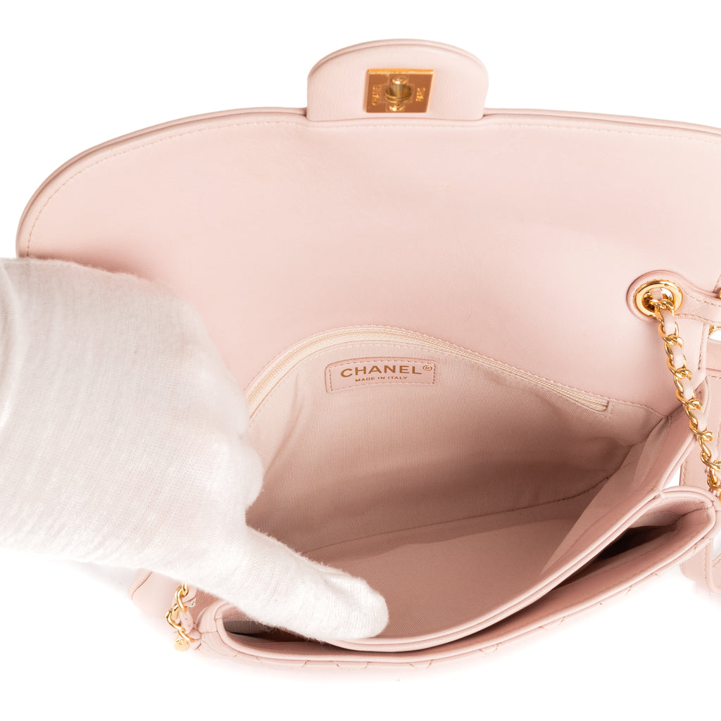 Shoulder Bag Chain Around Flap Crossbody Pink Lambskin Quilted Leather