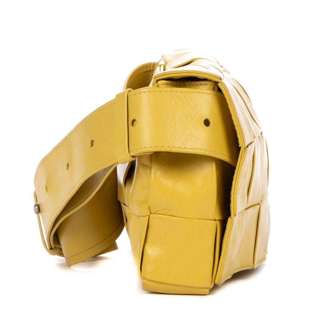 Shoulder Bag Cassette Belt Bag Yellow Mustard Large Intrecciato Leather