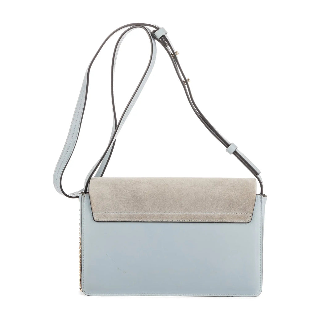 Sac à Bandoulière Faye en Daim Bleu et Cuir de Veau