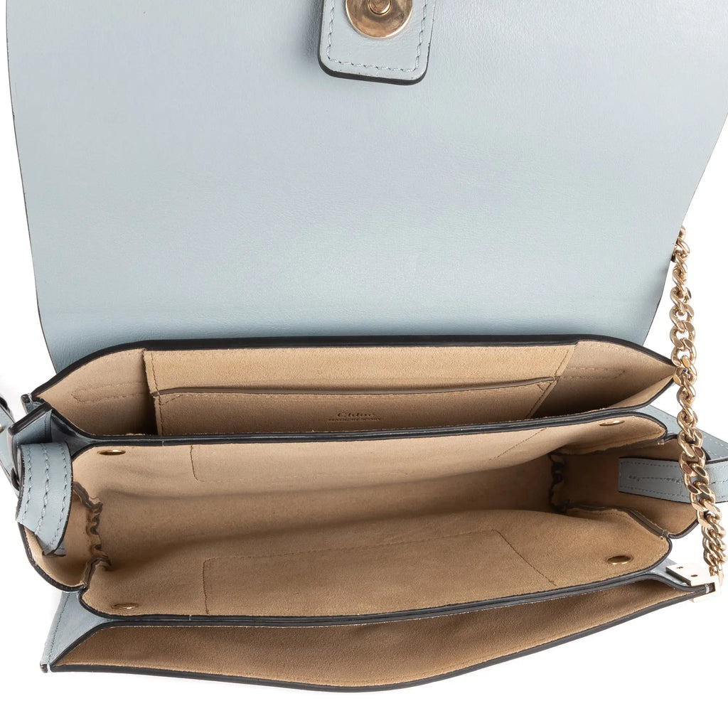 Sac à Bandoulière Faye en Daim Bleu et Cuir de Veau