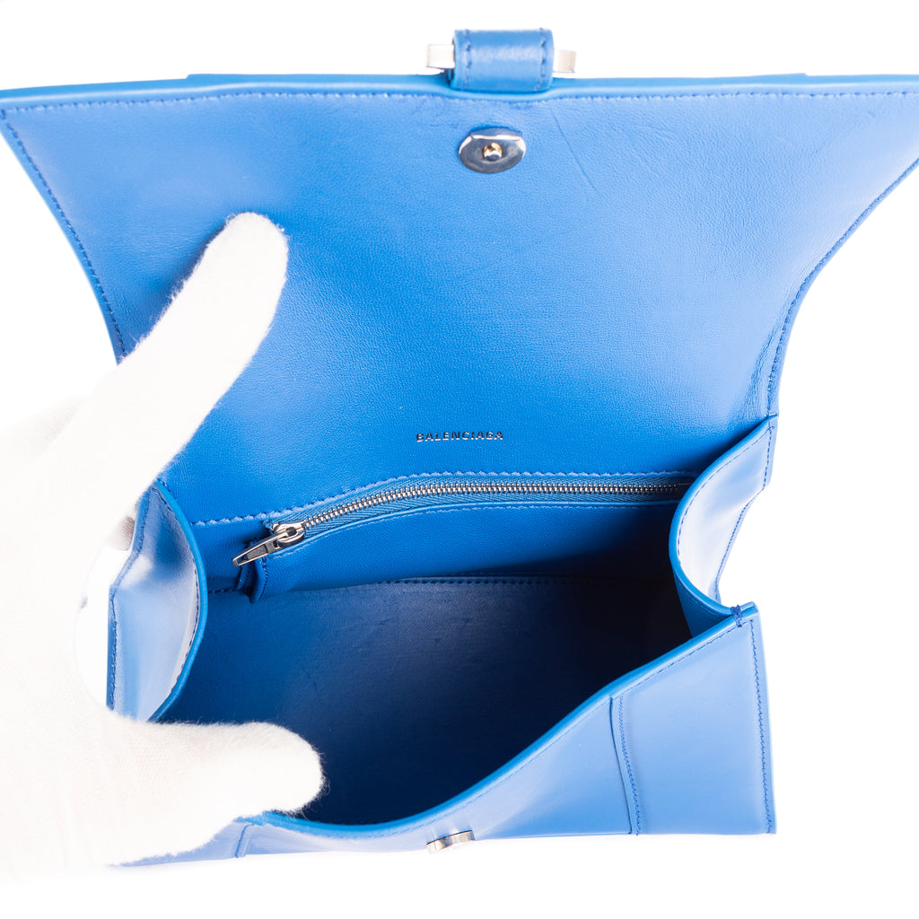Shoulder Bag Small Hourglass Top Handle Dark Blue Calfskin Leather
