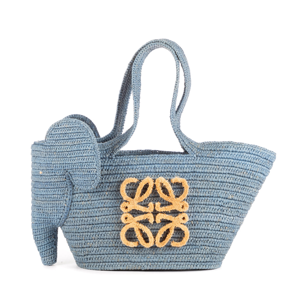Handbag Elephant Raffia Tote Blue Straw Canvas