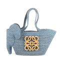Handbag Elephant Raffia Tote Blue Straw Canvas