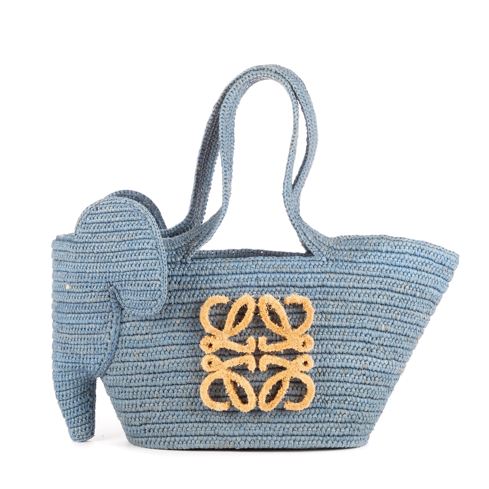 Handbag Elephant Raffia Tote Blue Straw Canvas