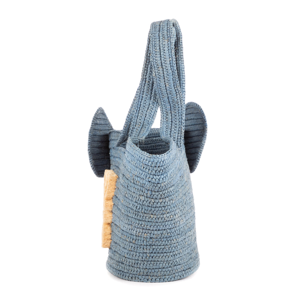 Handbag Elephant Raffia Tote Blue Straw Canvas
