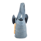 Handbag Elephant Raffia Tote Blue Straw Canvas