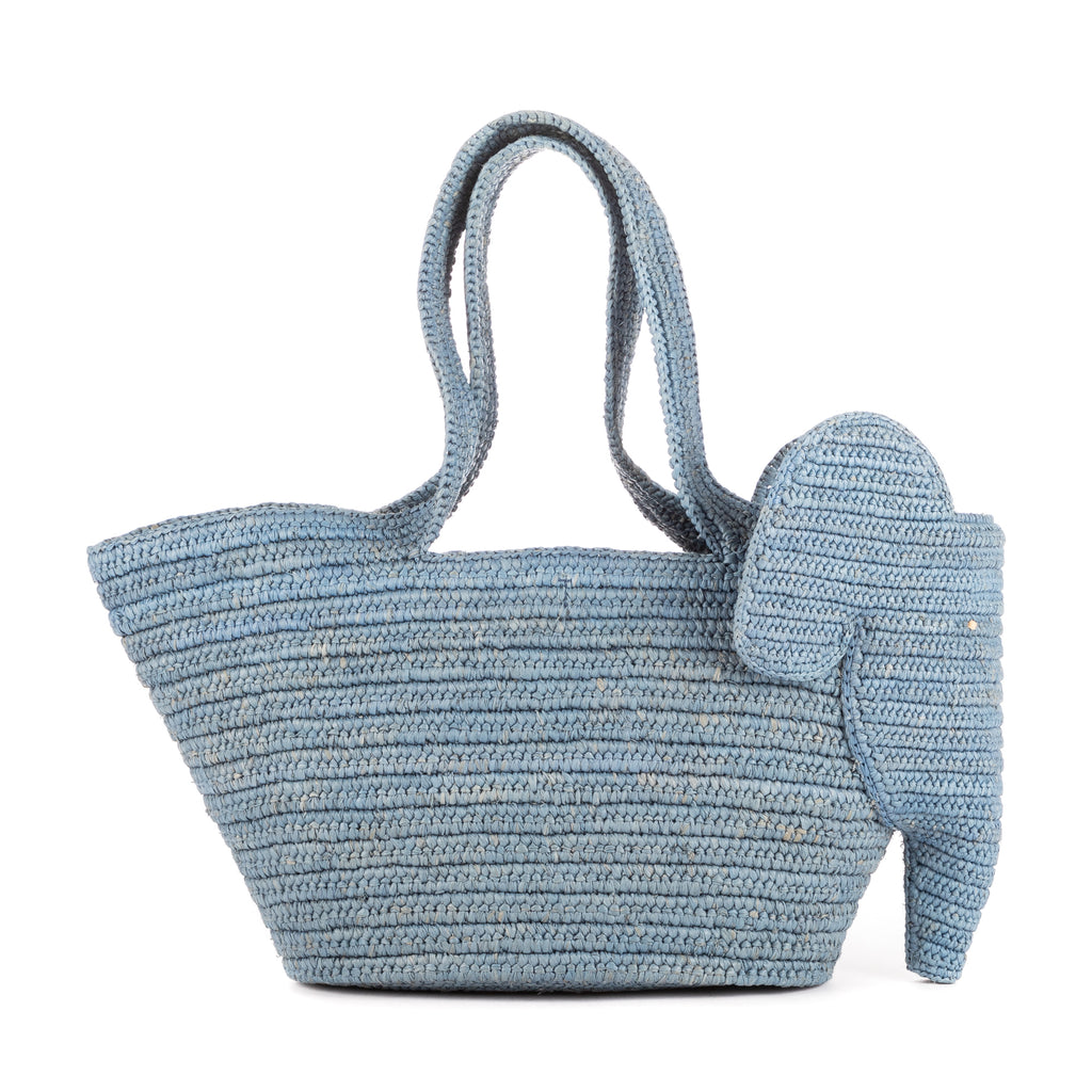 Handbag Elephant Raffia Tote Blue Straw Canvas