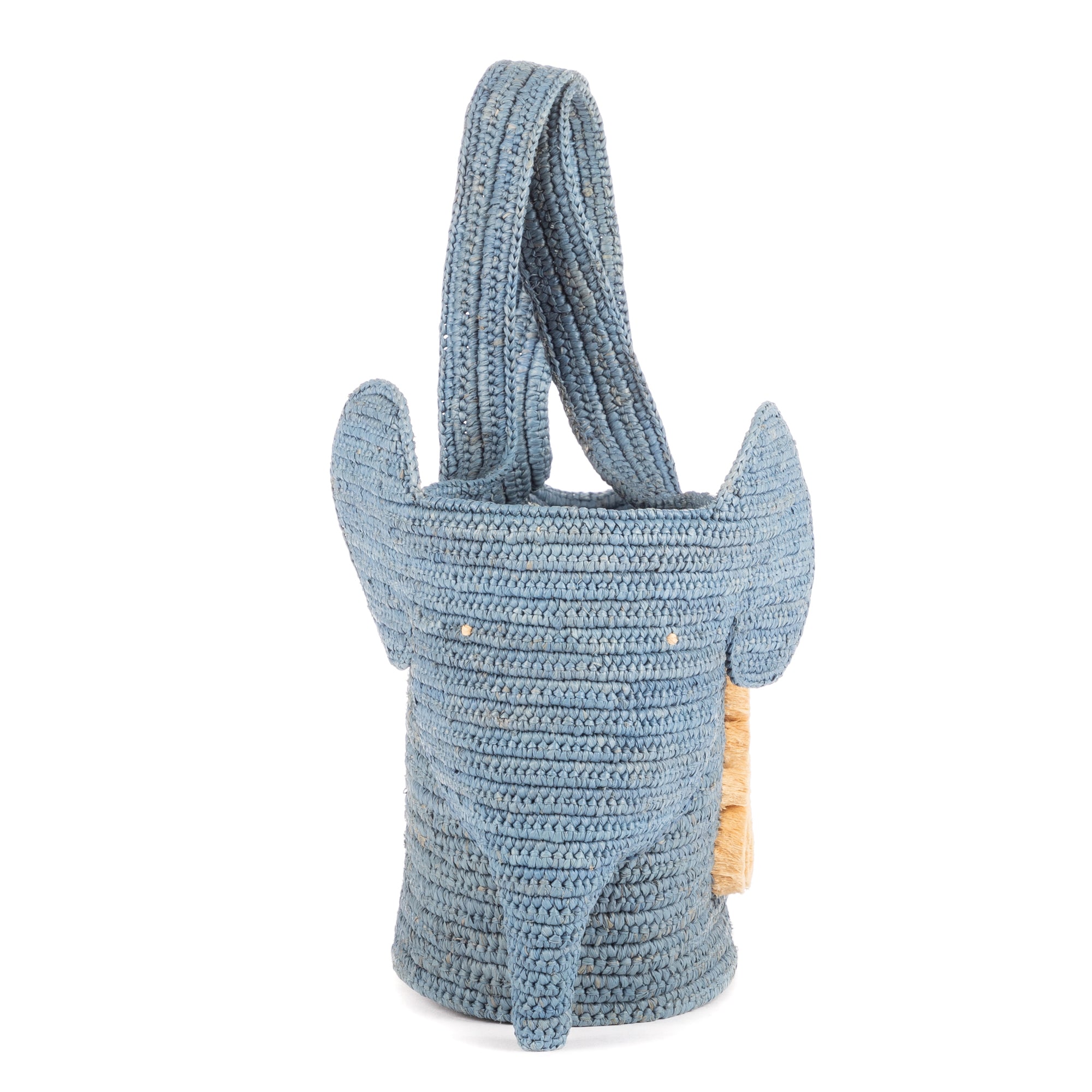 Handbag Elephant Raffia Tote Blue Straw Canvas