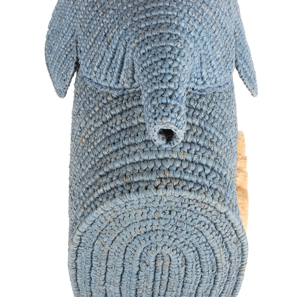 Handbag Elephant Raffia Tote Blue Straw Canvas