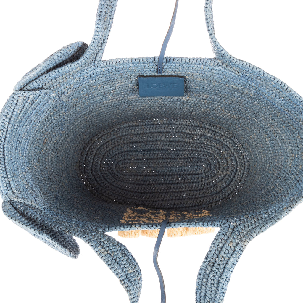 Handbag Elephant Raffia Tote Blue Straw Canvas
