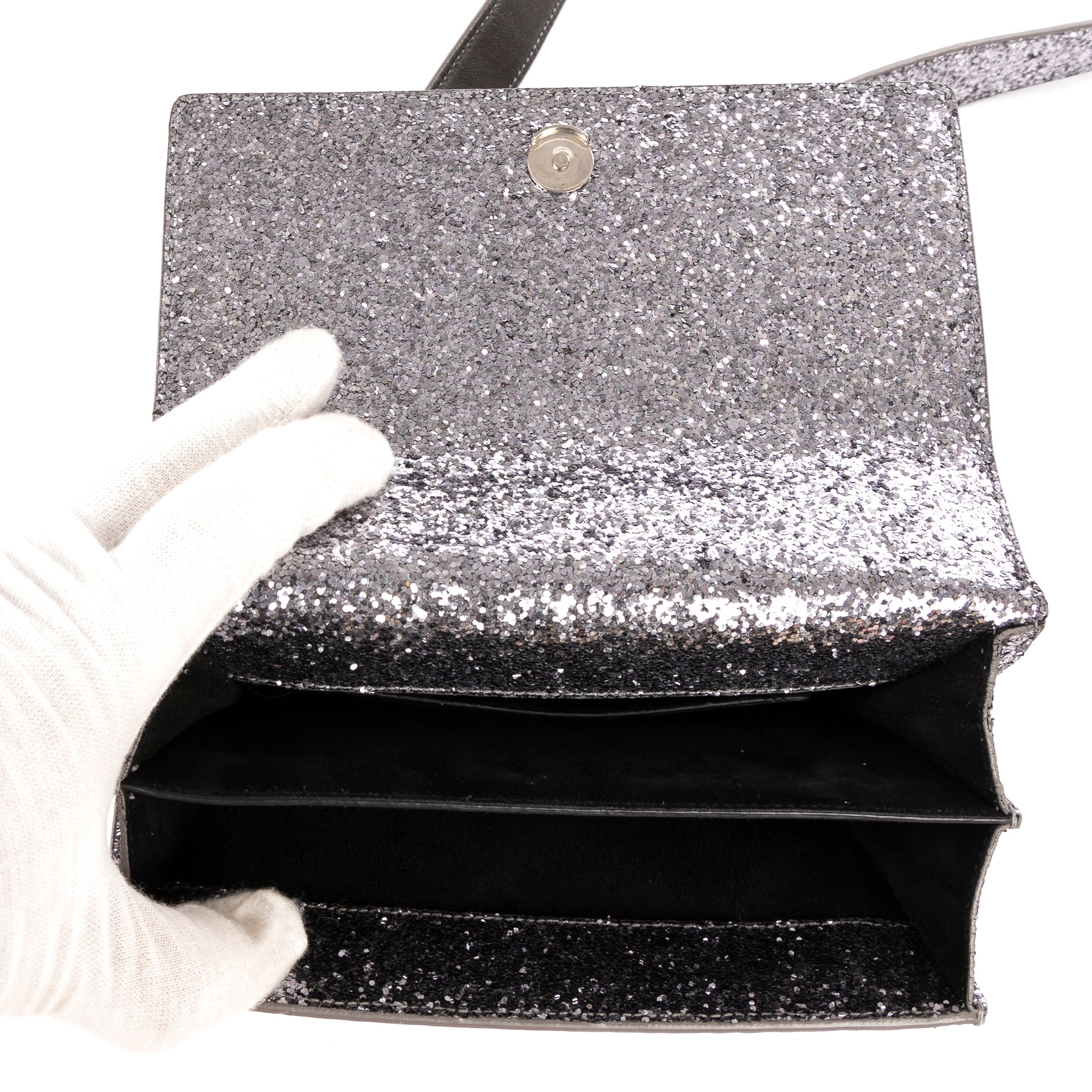 Bolso de hombro con purpurina Pequeño Lona plateada con purpurina efecto atardecer