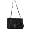 Shoulder Bag College Black Calfskin Chevron Quilted Leather