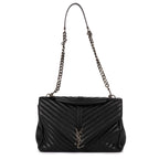 Shoulder Bag College Black Calfskin Chevron Quilted Leather