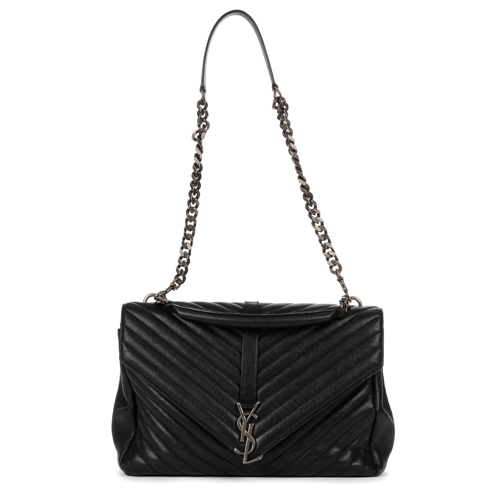 Shoulder Bag College Black Calfskin Chevron Quilted Leather