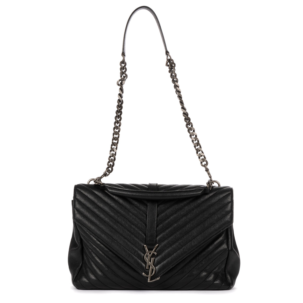 Shoulder Bag College Black Calfskin Chevron Quilted Leather