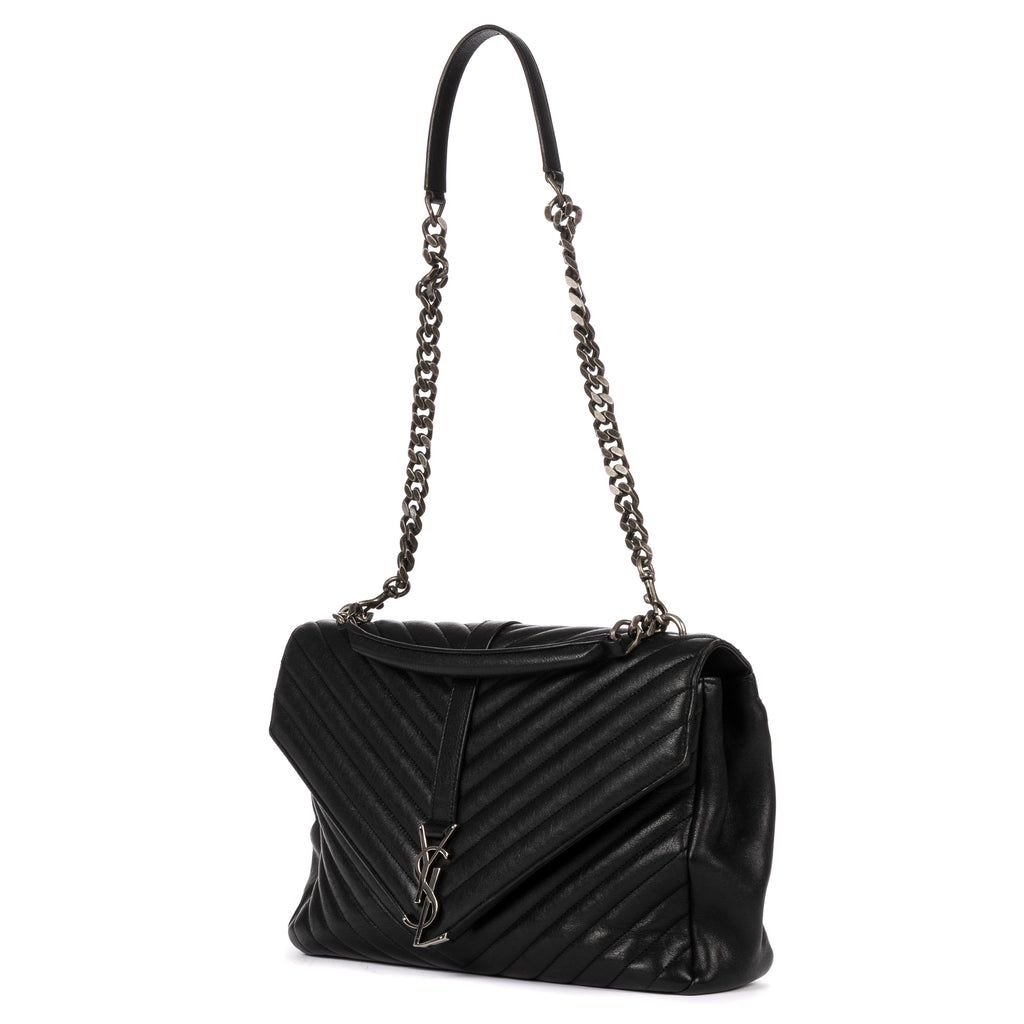 Shoulder Bag College Black Calfskin Chevron Quilted Leather
