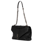 Shoulder Bag College Black Calfskin Chevron Quilted Leather