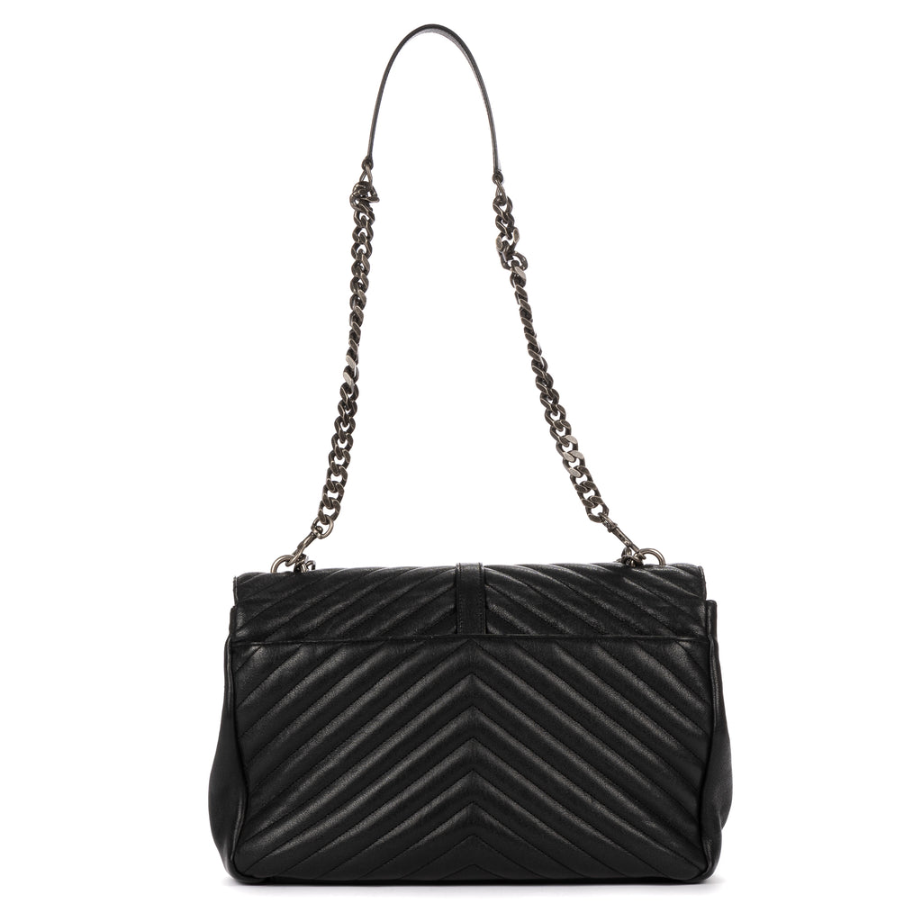 Shoulder Bag College Black Calfskin Chevron Quilted Leather