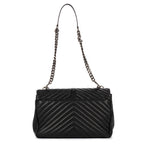 Shoulder Bag College Black Calfskin Chevron Quilted Leather