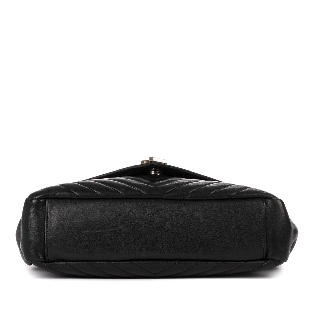 Shoulder Bag College Black Calfskin Chevron Quilted Leather