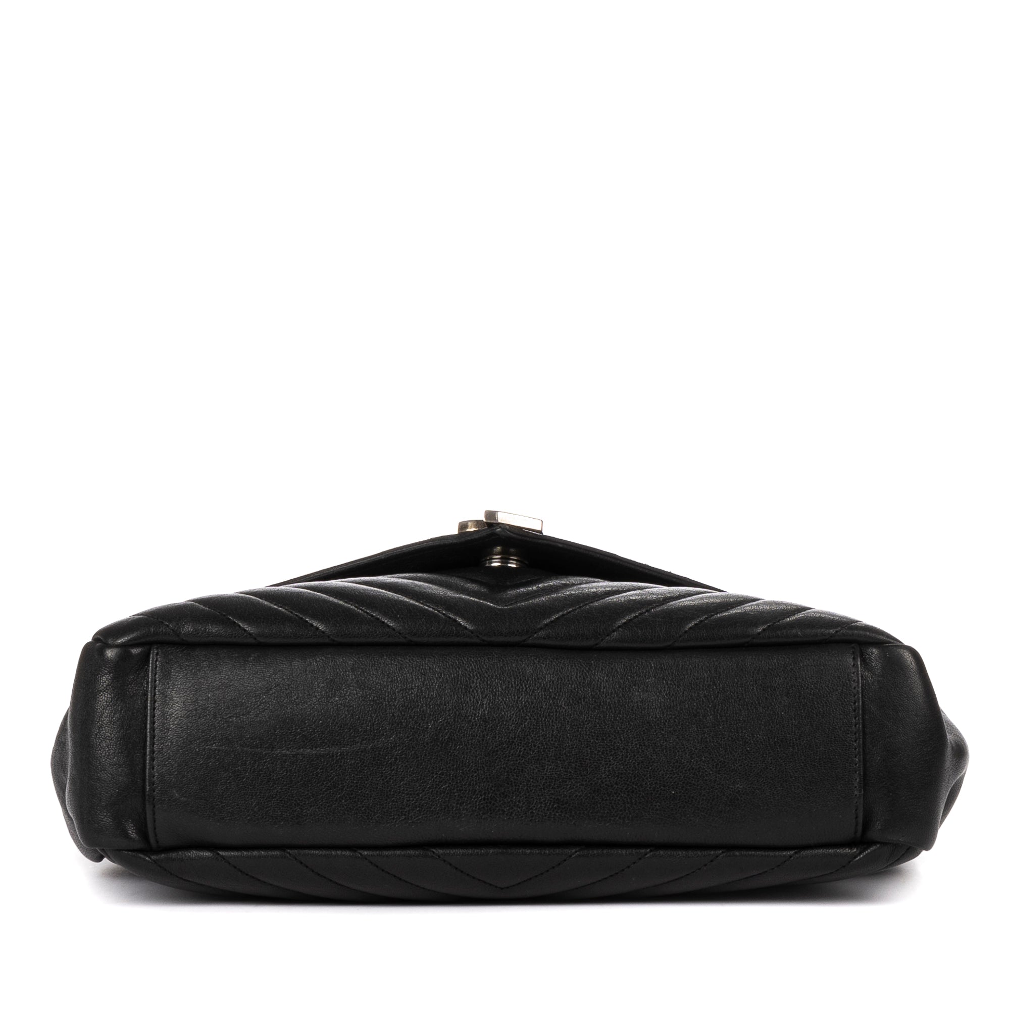Shoulder Bag College Black Calfskin Chevron Quilted Leather