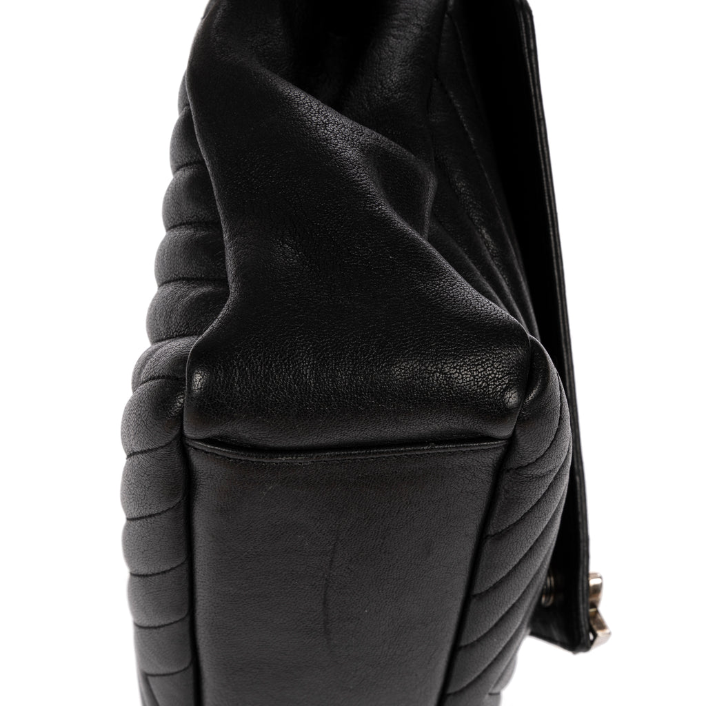 Shoulder Bag College Black Calfskin Chevron Quilted Leather