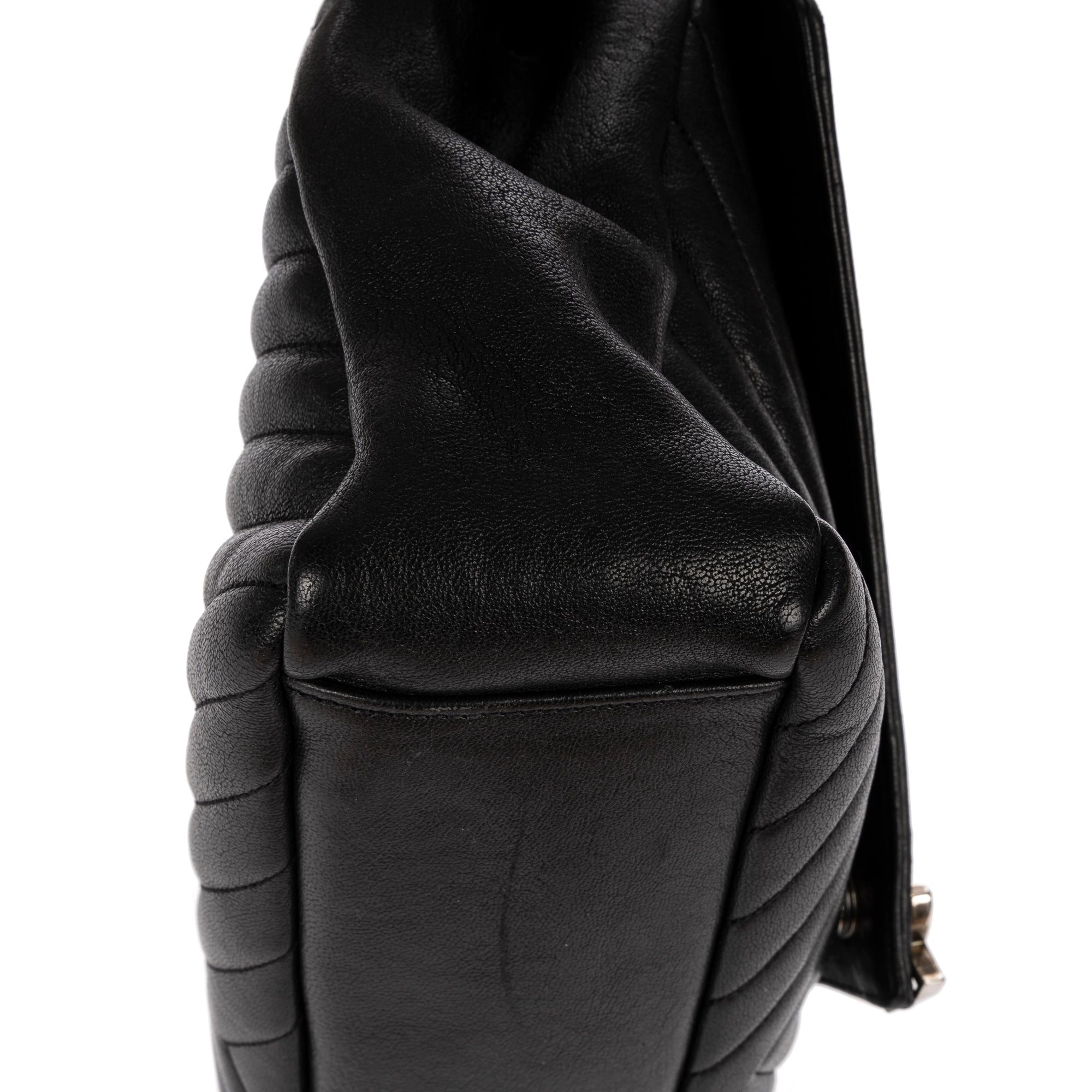 Shoulder Bag College Black Calfskin Chevron Quilted Leather
