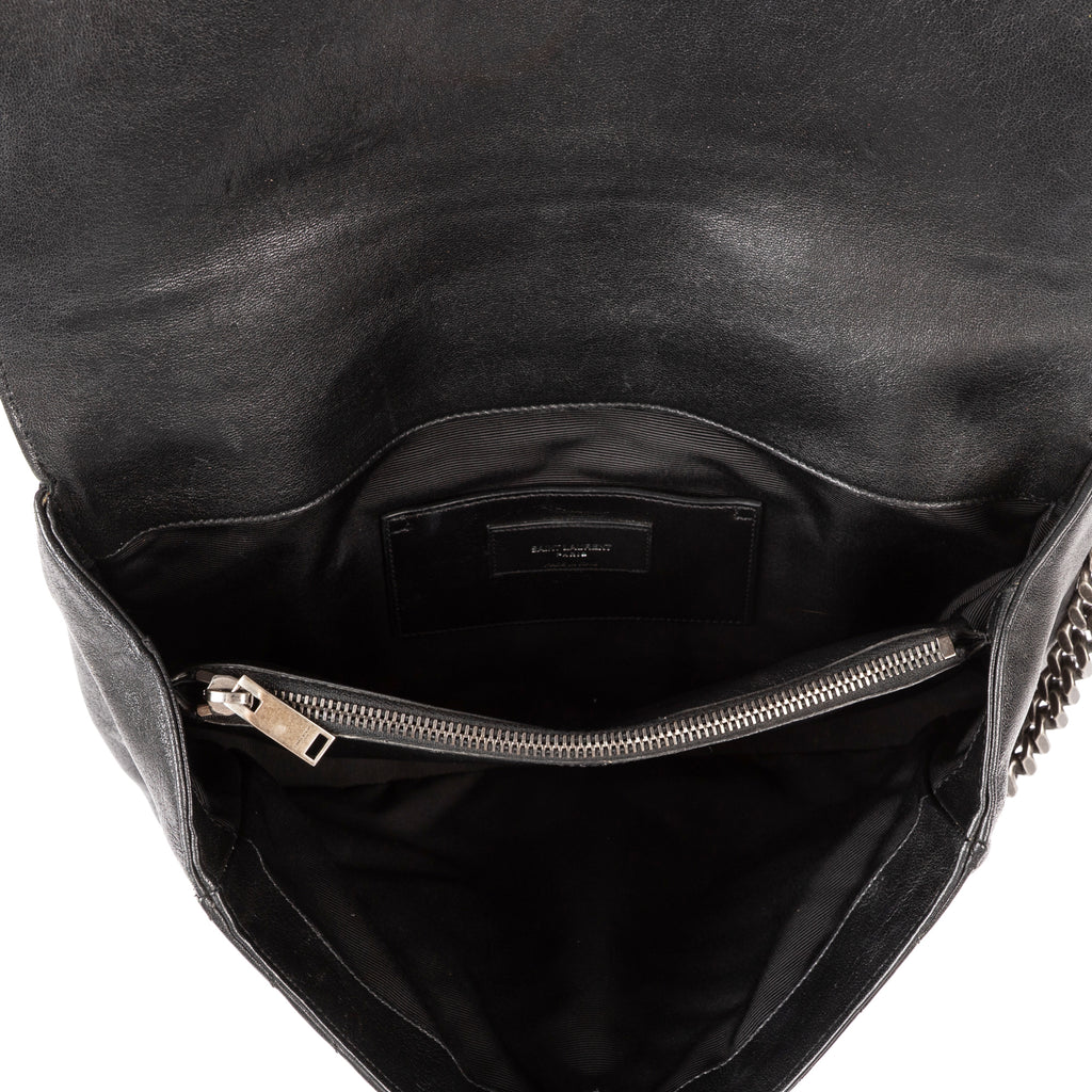 Shoulder Bag College Black Calfskin Chevron Quilted Leather