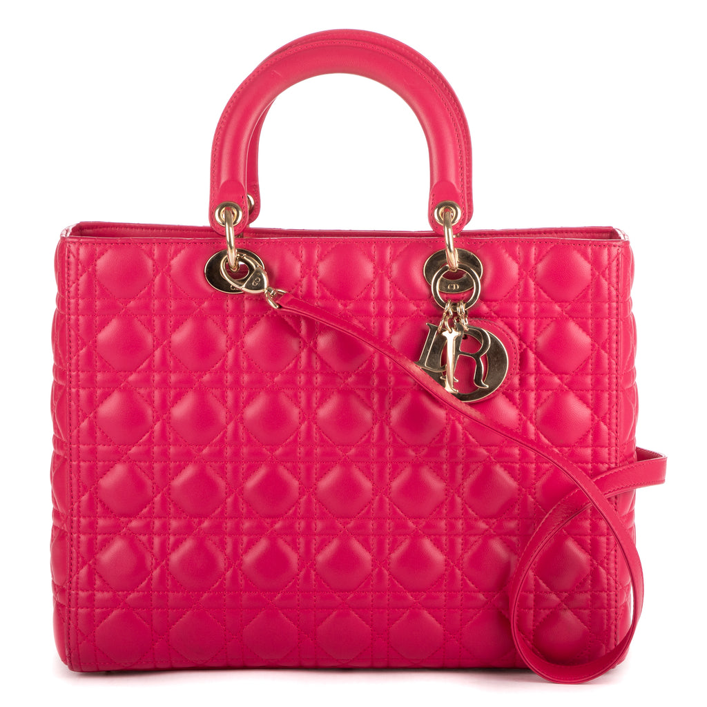 Bolso de mano Lady Dior Grande GM de cuero rosa acolchado con cremallera