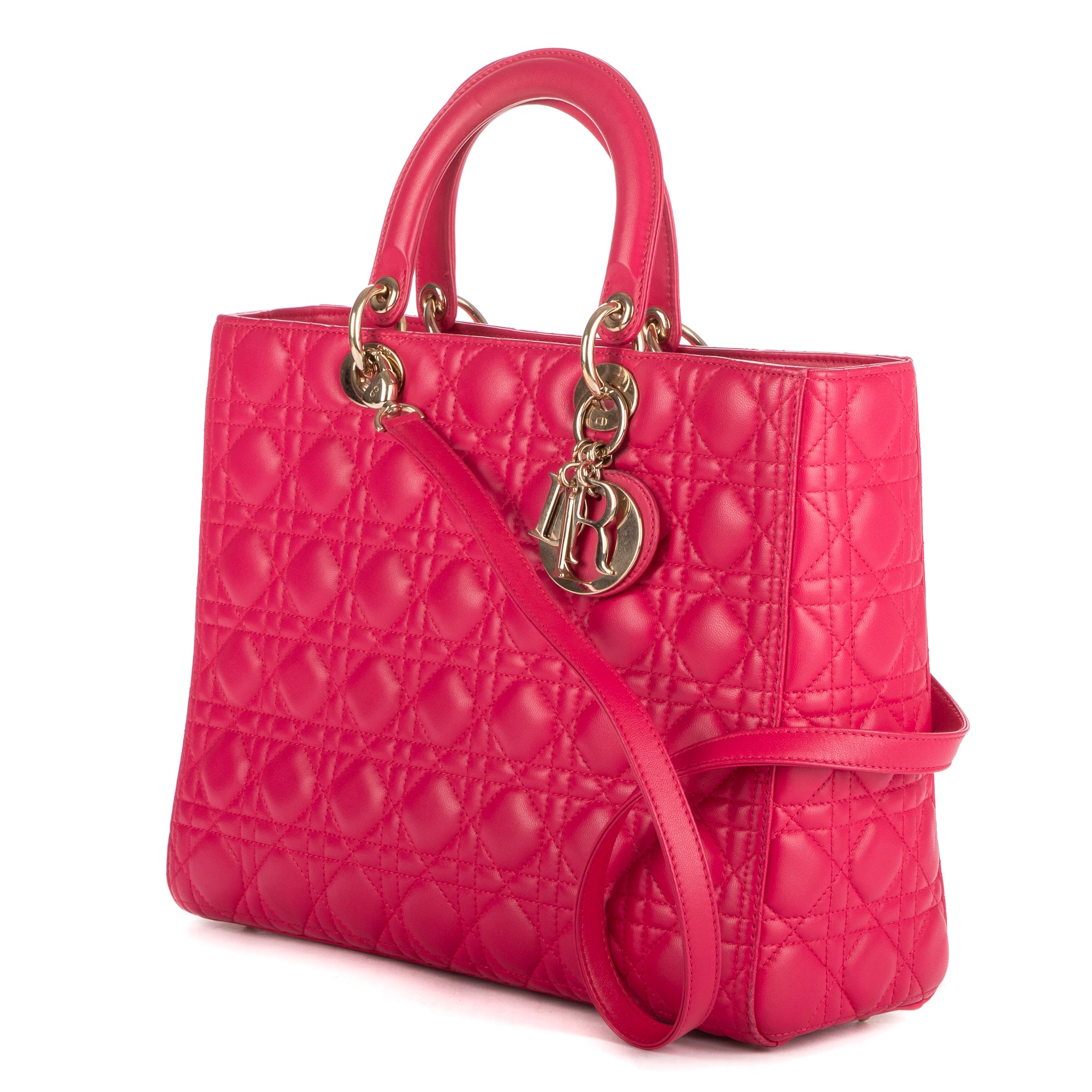 Bolso de mano Lady Dior Grande GM de cuero rosa acolchado con cremallera