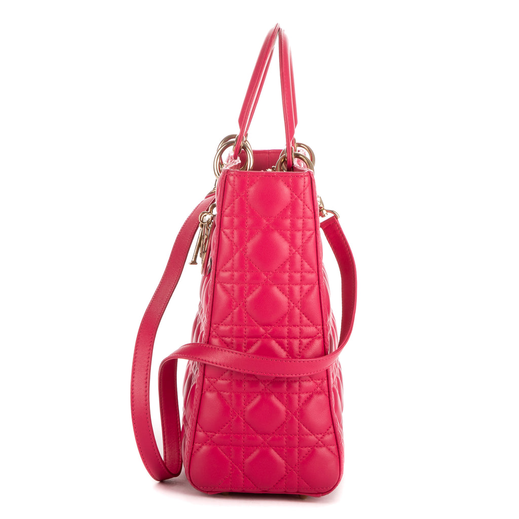 Bolso de mano Lady Dior Grande GM de cuero rosa acolchado con cremallera