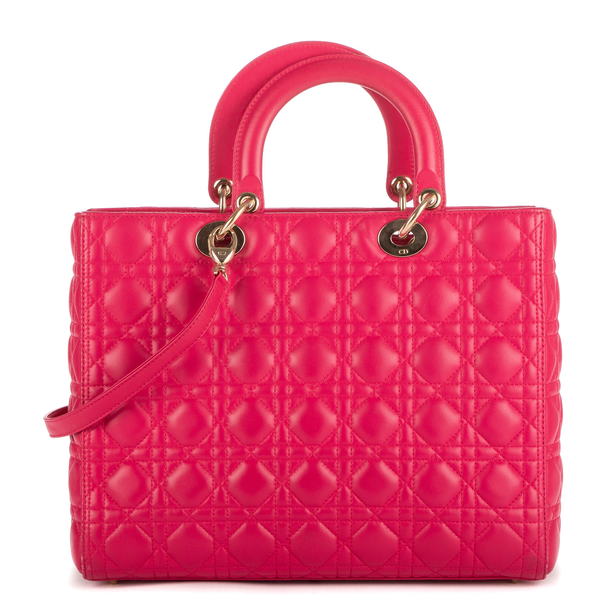 Bolso de mano Lady Dior Grande GM de cuero rosa acolchado con cremallera