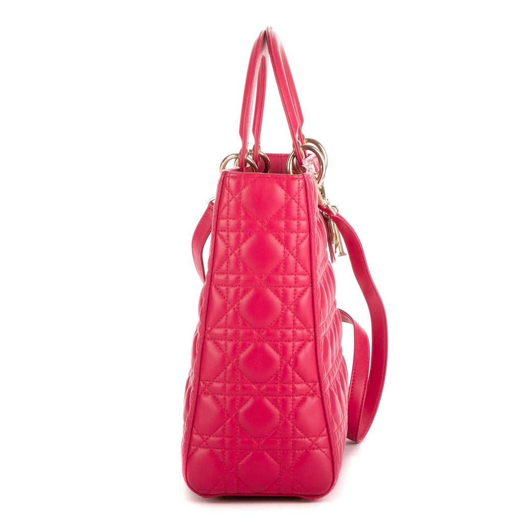 Bolso de mano Lady Dior Grande GM de cuero rosa acolchado con cremallera