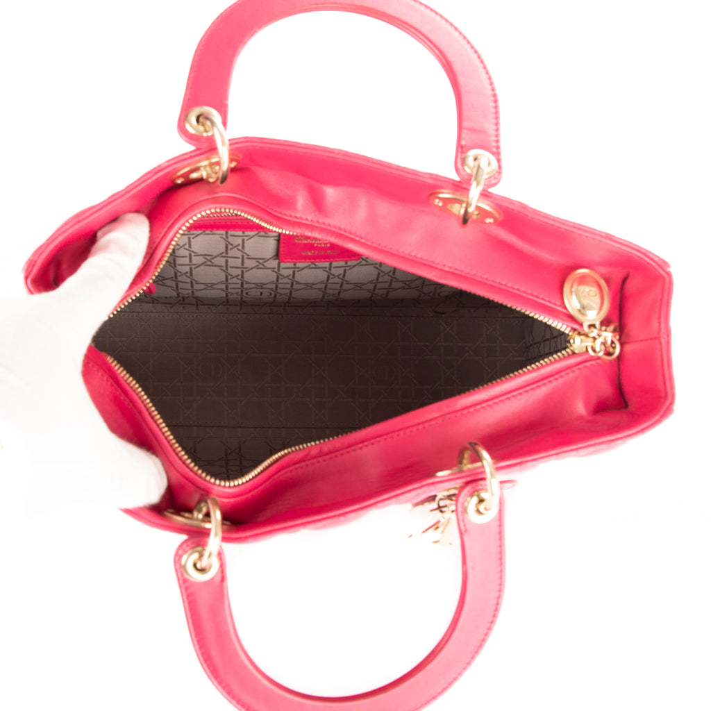 Bolso de mano Lady Dior Grande GM de cuero rosa acolchado con cremallera