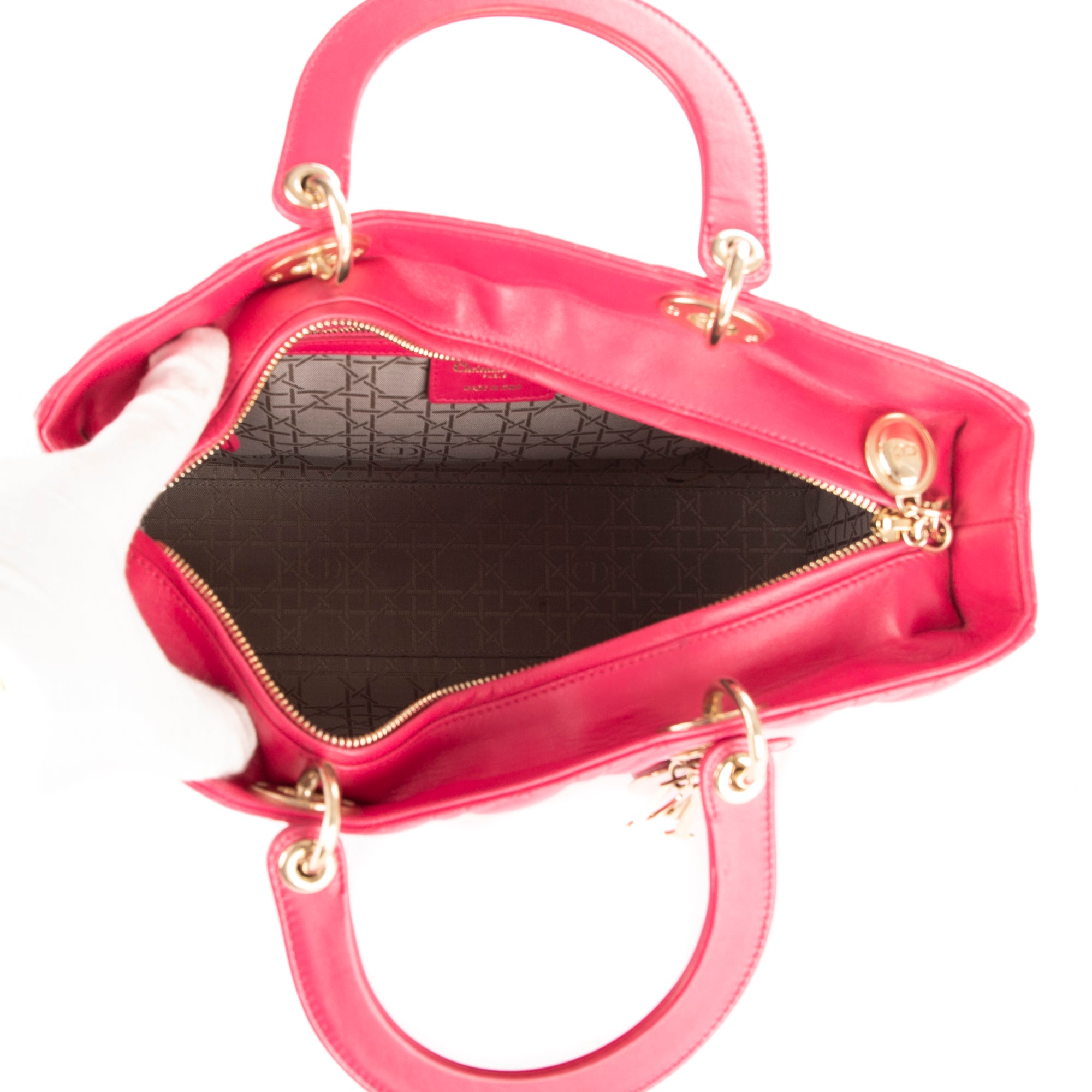 Bolso de mano Lady Dior Grande GM de cuero rosa acolchado con cremallera