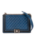 Shoulder Bag Medium Boy Blue Calfskin Quilted Leather with Rubber frame