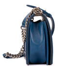 Shoulder Bag Medium Boy Blue Calfskin Quilted Leather with Rubber frame