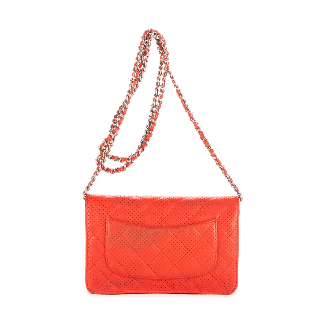 Handbag Wallet on Chain Red Perforated Lambskin Quilted Leather