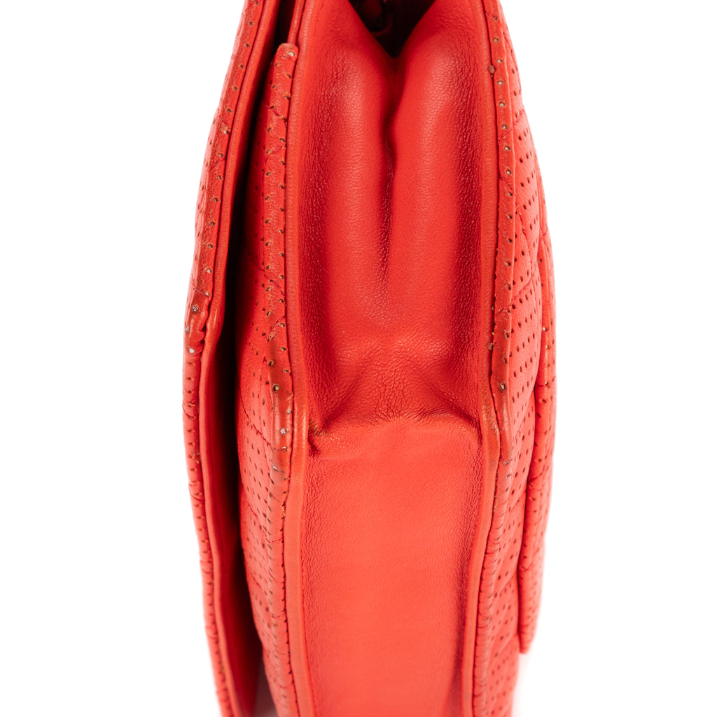 Sac à main Portefeuille sur chaîne Cuir d'agneau perforé matelassé rouge