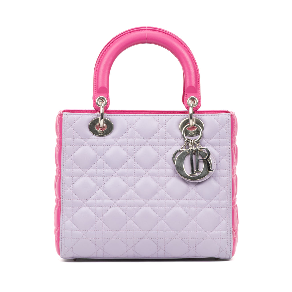 Shoulder Bag Medium Lady Dior Zip PM Pink Cannaged Leather