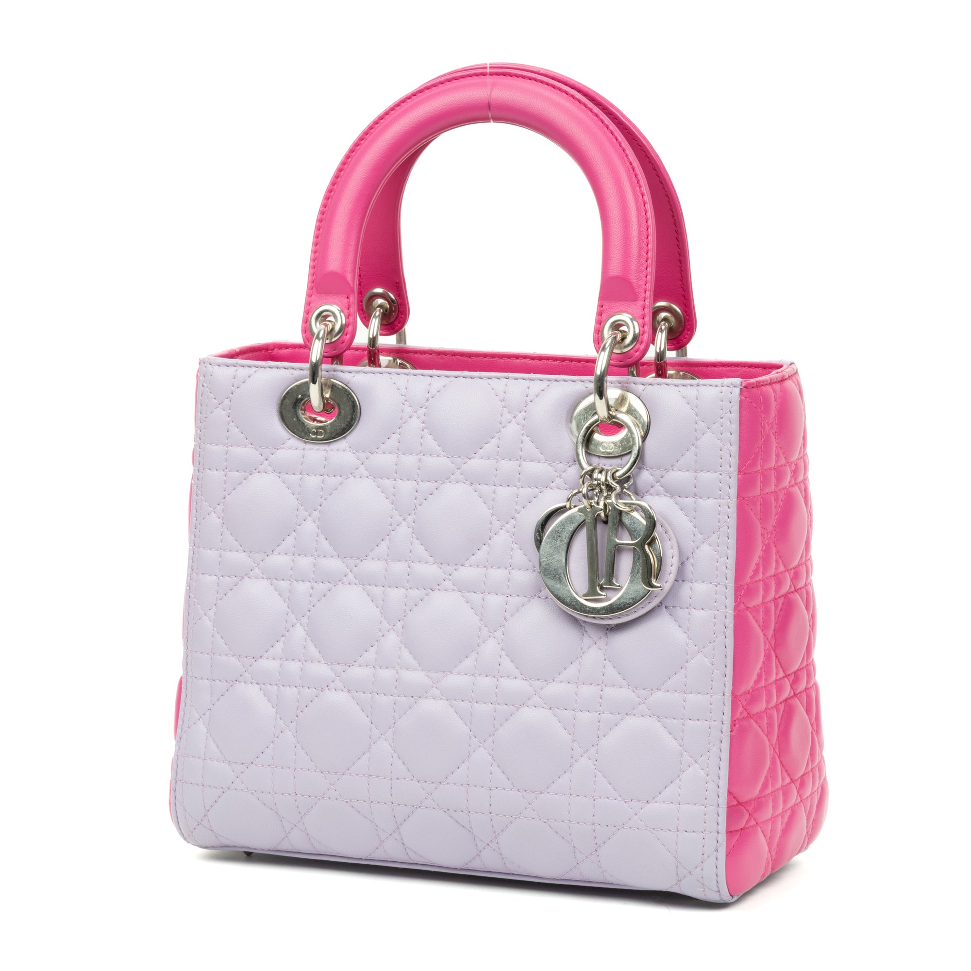 Shoulder Bag Medium Lady Dior Zip PM Pink Cannaged Leather