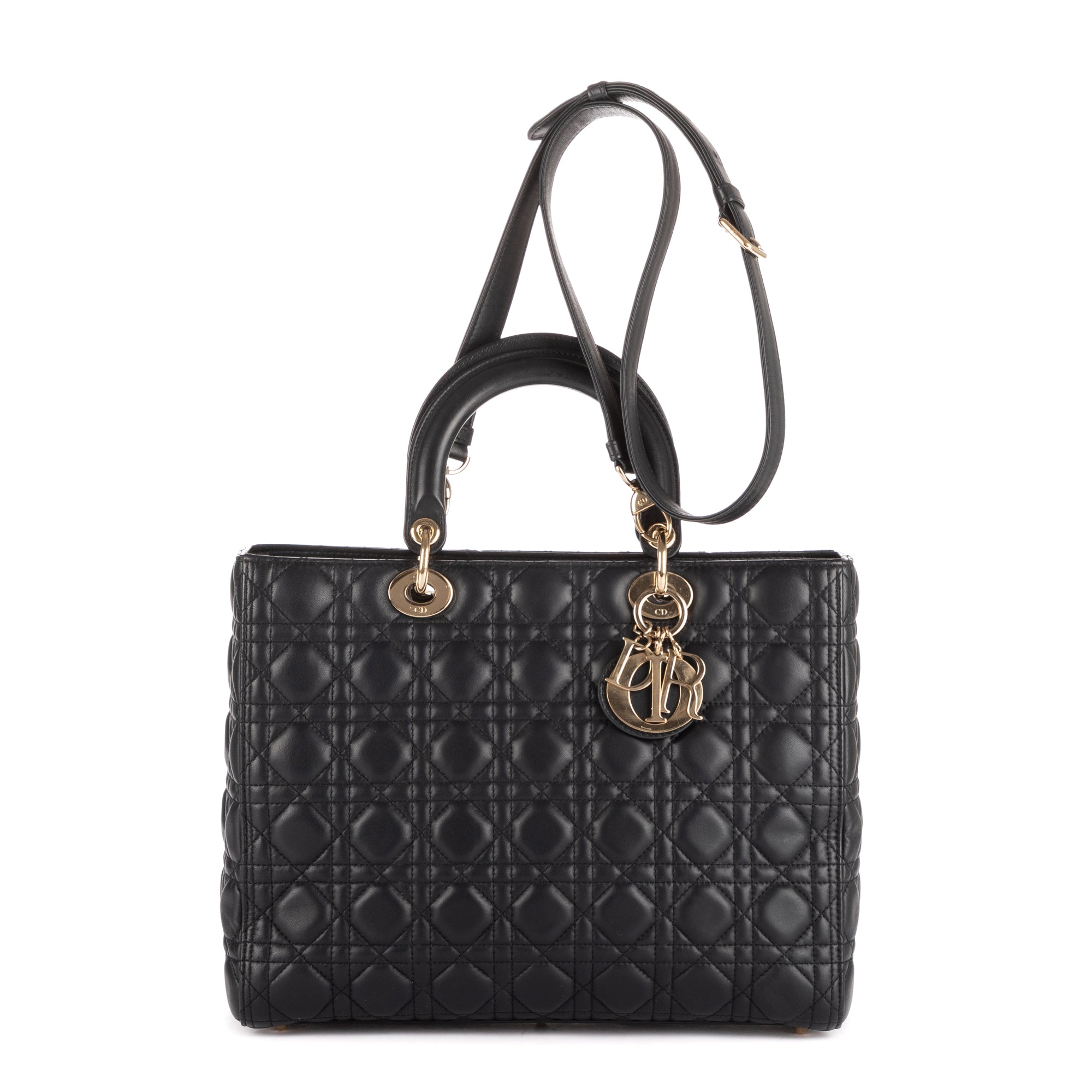 Shoulder Bag Large Lady Dior Zip GM Navy Cannaged Leather