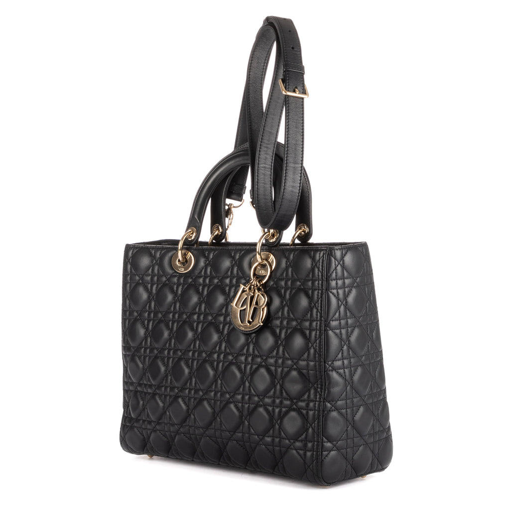 Shoulder Bag Large Lady Dior Zip GM Navy Cannaged Leather