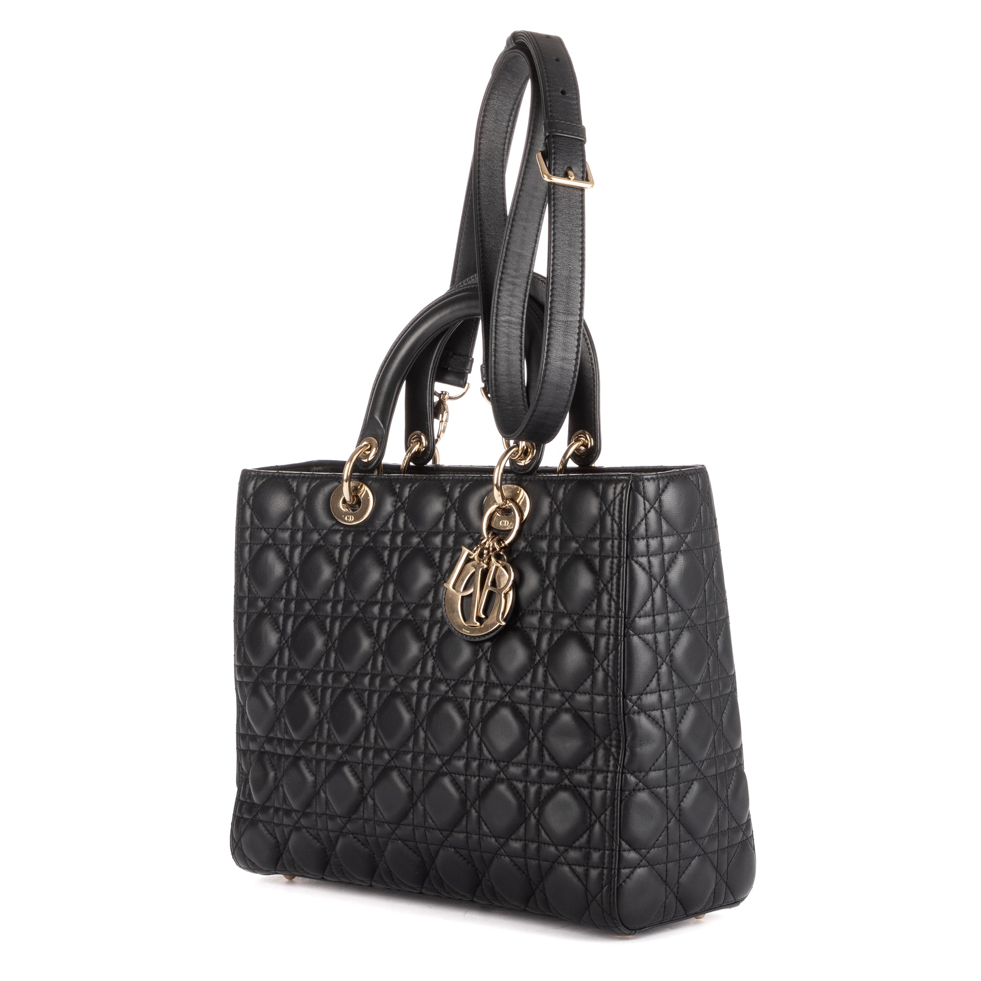 Shoulder Bag Large Lady Dior Zip GM Navy Cannaged Leather