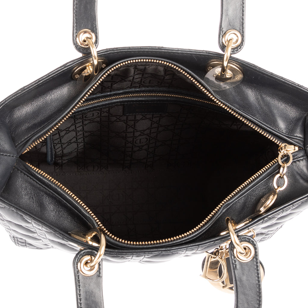 Shoulder Bag Large Lady Dior Zip GM Navy Cannaged Leather